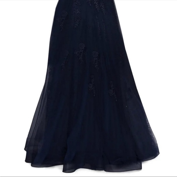 La Femme navy blue Sequin Sparkle floral lace & tulle gown SZ 14 mother … - Picture 4 of 15